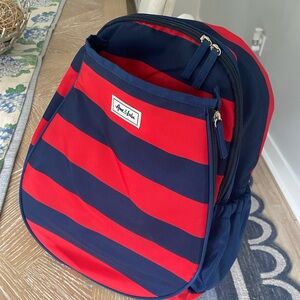 Sporty Red and Blue Striped Tennis Backpack